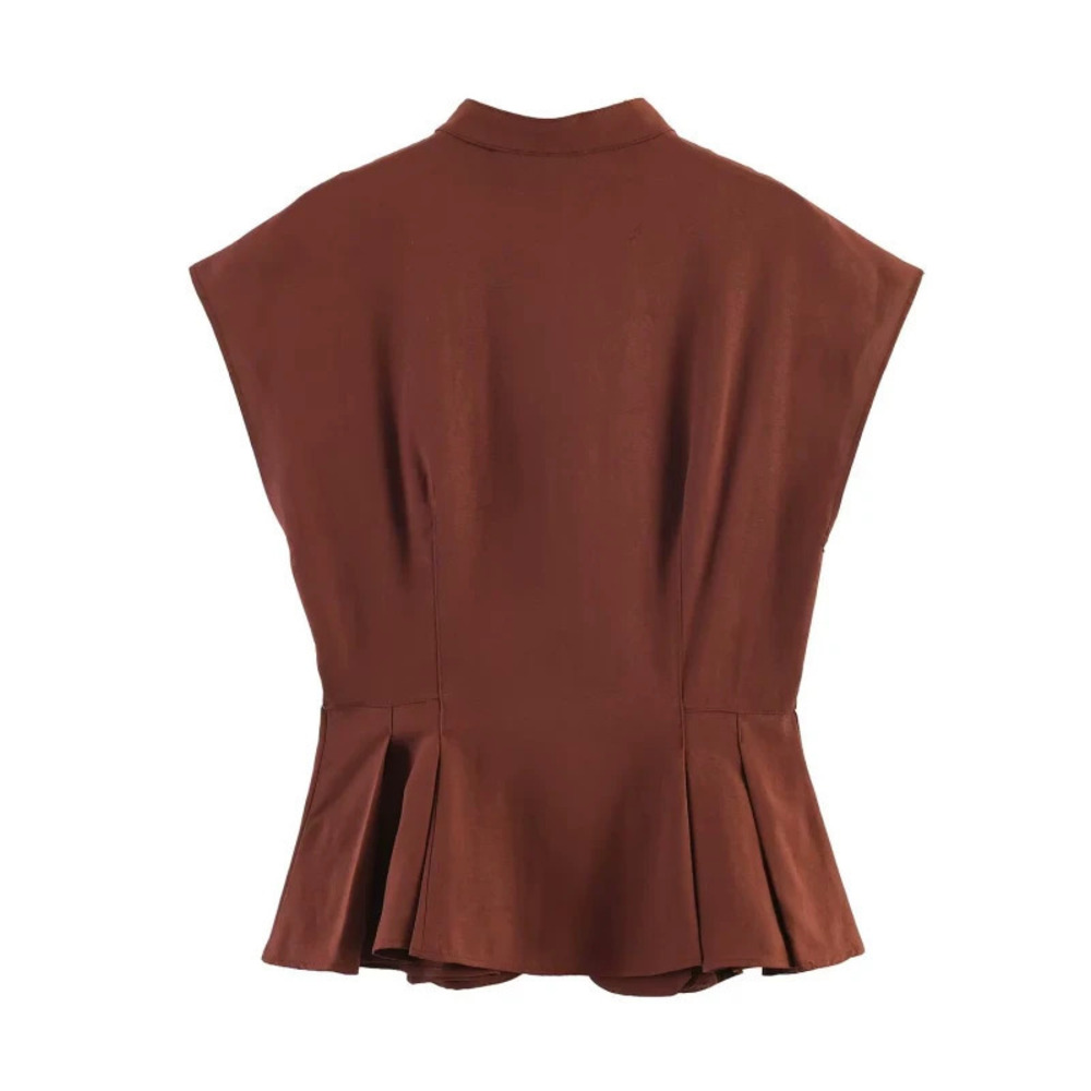 ZARA Sleeveless Turtleneck Button Front Pleated Skirt Hem Top
